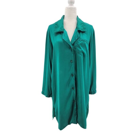 Vintage Morgan Taylor Womens Small Nightgown Sleep Shirt Silk Green Long Sleeve - Picture 9 of 9